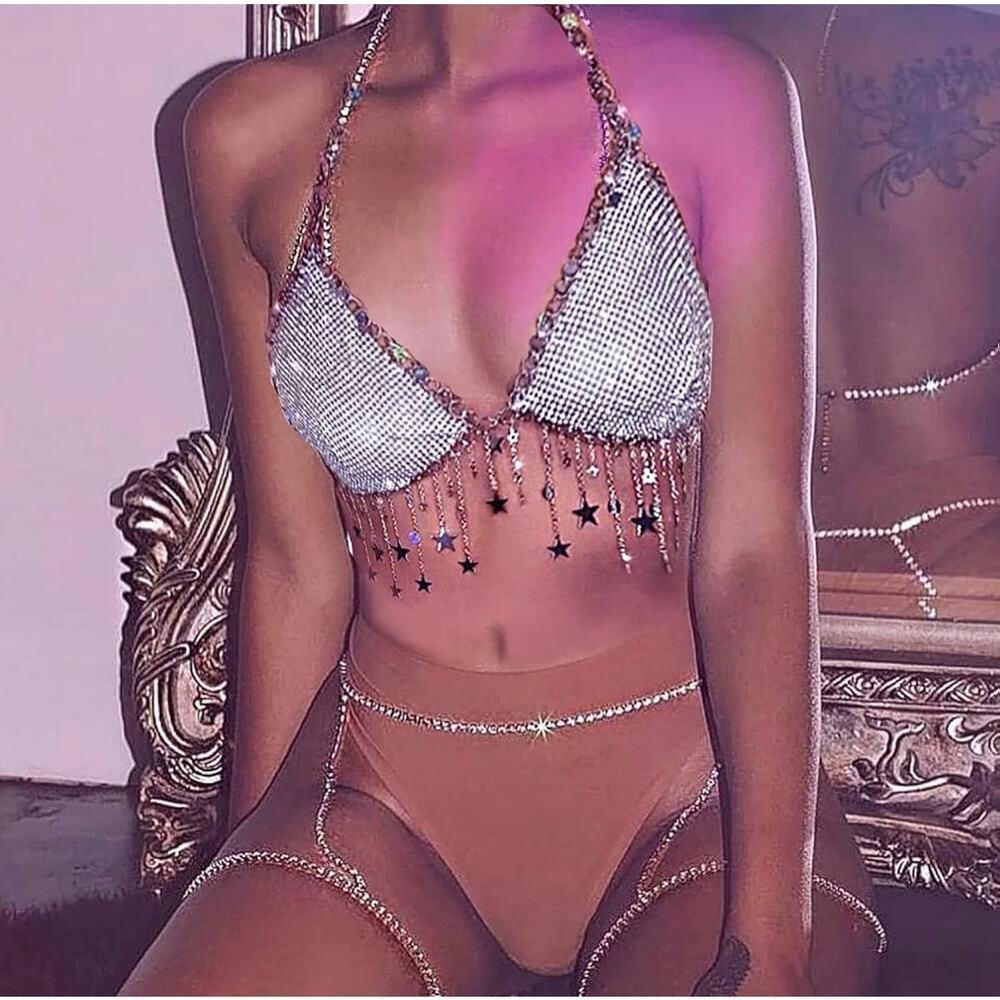 NWT Rhinestone Silver Top Y2K Rave Festival Euphoria Disco Cowgirl